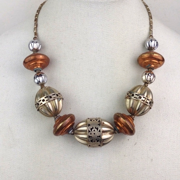 Edgy Victorian Very Vintage Style  Crafted Silver & Copper Tone Bauble Necklace - Picture 5 of 9